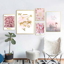 Настенный постер в скандинавском стиле, рисунок с изображением фламинго, цветов, розового и минималистского цветов, скандинавский Декор для гостиной 2024 - купить недорого