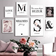 Modernas telas de pintura abstrata floral, tela com nome personalizado, rosa, fotos de impressão para parede, sala de estar, decoração de casa 2024 - compre barato
