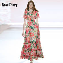 Rosediary-vestido floral de noite, longo, elegante, felpudo, decote em v, em camadas, com babados 2024 - compre barato