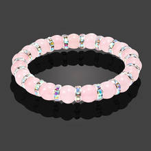 High Quality Natural Stone Pink Crystal Beads Bracelets For Women Strand Bracelet Bangles Rhinestone Elastical Jewelry Girl Gift 2024 - buy cheap