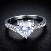 Korean Wedding Finger Accessories Jewelry White Heart Crystal Cubiz Zircon Women Finger Ring 925 Sterling Silver Rings 2024 - buy cheap