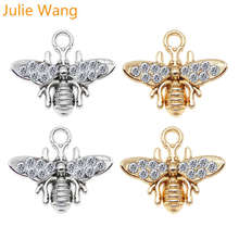 Julie Wang 2PCS Bee Charms Alloy Insect Rhinestone Honeybee Necklace Pendant Bracelet Accessory Jewelry Making 2024 - buy cheap