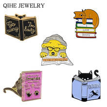 Broches y alfileres esmaltados para amantes de los libros, insignias de gusano de lectura de animales, perro, gato, dibujos animados, alfiler de aleación, Camisa vaquera, ropa, regalo de joyería 2024 - compra barato