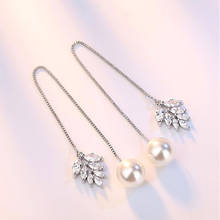 Pendientes de plata esterlina 925 para mujer, aretes largos con borlas de circonita y hojas, joyería de fiesta, S-E255 2024 - compra barato