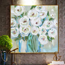 Pintura moderna abstrata de lona com flor, rosas brancas, decoração para casa, posteres e impressões, imagens de arte de parede para sala de estar 2024 - compre barato
