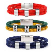 Rainbow Color Polyester Bracelet Custom Name Stainless Steel Beads Adjustable Jewelry Gift Magnetic Steel Clasp Bracelet 2024 - buy cheap