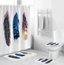Criativo banheiro cortina de chuveiro colorido pena impresso durável à prova dwaterproof água conjuntos de cortina de banho toalete capa tapete antiderrapante conjunto 2024 - compre barato
