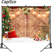 Capisco Christmas Barn Wood Door Backdrop for Photography Xmas Tree Snow Gift Wall Photo Background Family Holiday Studio Prop 2024 - buy cheap