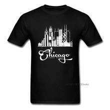 Camiseta de regalo de novio camiseta negra camisetas de hombres impresas Chicago Skyline Sketch Tops No se desvanecen verano otoño ropa Vintage camisetas 2024 - compra barato