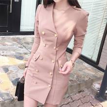 Korean Office Ladies Slim Fit V Neck Blazer Dress Women Double Breasted Sexy Wrap Mini Outwear Suit Dress Party Bodycon Vestidos 2024 - buy cheap