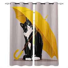 Cortinas amarelas com guarda-chuva para gatos, para sala de estar, quarto, para janelas, cortinas finalizadas para cozinha 2024 - compre barato