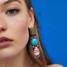 Bohemian Multicolor Long Resin Earrings Glitter Rhinestone Multi Shape Fringed Dangle Earrings Women Fashion Ethnic Ornaments 2024 - buy cheap