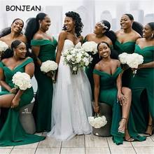 South African Green Bridesmaid Dresses for Black Girls Elastic Satin V Neck Bridemaid Dress Lace up Back for Wedding Party Dress 2024 - buy cheap