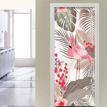 DIY Removable Flamingo Leaves Door Sticker Wall Decals Home Decor Living Room Bedroom Door Decoration Stickers Vinyl Wallpaper 2024 - buy cheap