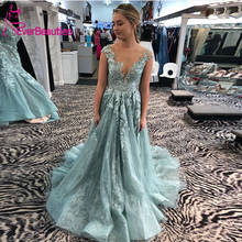 Robe De Soiree Prom Dresses Long 2020 Tulle Lace Appliques Sheer Back A-Line Elegant Plus Size Formal Gowns Evening Party Dress 2024 - buy cheap