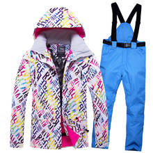 Traje de esquí con capucha para mujer, chaqueta de Snowboard, pantalón a prueba de viento, impermeable, ropa deportiva para exteriores, supercálida, novedad 2024 - compra barato