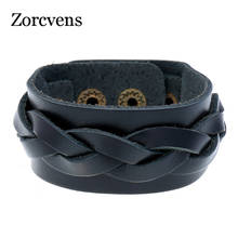 ZORCVENS-pulsera de cuero multicapa para hombre, brazalete de cuerda trenzada hecha a mano, estilo Punk, Vintage 2024 - compra barato