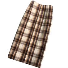 Outono inverno estilo britânico retro xadrez de lã saia feminina cintura alta mid-length saco hip saia a-line 2024 - compre barato