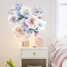 Акварельные розовые синие цветы, прикроватная тумбочка для спальни, декоративные настенные наклейки для украшения дома 2022 - купить недорого