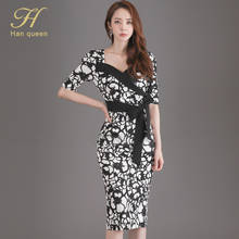 H Han Queen Flower Print Fashion Pencil Dress Women Casual Dresses Office Lady Evening Party Sexy Elegant Simple Series Vestidos 2024 - buy cheap