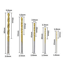 Juego de brocas helicoidales HSS, pistola recubierta de Titanio, para madera y Metal, Mini broca de 1,0/1,5/2,0/2,5/3,0mm, 50 Uds. 2024 - compra barato