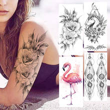 Black Flower Temporary Tattoos Sticker Geometric Unicorn Planets Tattoos Fake Fashion Flamingo Waterproof Tattoos For Women Men 2024 - compre barato