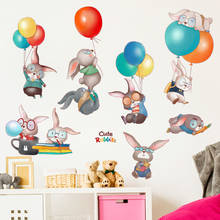Pegatina de pared con globos y conejos para niños, vinilo extraíble de PVC, calcomanías de pared, decoración del hogar, murales 2024 - compra barato