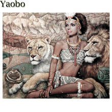 Алмазная мозаика 5D "сделай сам", вышивка африканская женщина Лев, животное, Набор для вышивки крестом, декор для Стразы 2024 - купить недорого