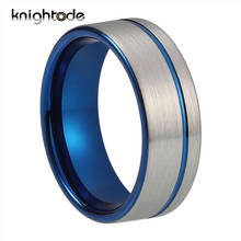 8mm Tungsten Carbide Thumb Rings Blue Offset Groove For Fashion Men Women Party Jewelry Gift Silvery Flat Brushed Comfort Fit 2024 - buy cheap