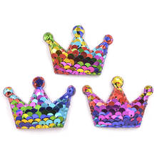 Colorful 16Pcs 38*52mm Glitter Rainbow Paillette Crown Padded Patches Appliques for DIY Crafts Handmade Hair Clip Decoration F31 2024 - buy cheap
