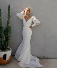 Vintage Long Sleeve Tulle V-Neck Wedding Dresses Mermaid Floor Length Ivory Zipper Back Sweep Train Bridal Gowns for Women 2024 - buy cheap