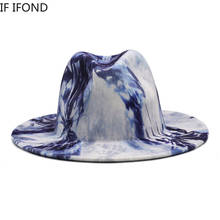 56-58cm 2021 NEW Wide Brim Fedora Hat Women Men Multicolor Tie dye Autumn Winter Wool Felt Hats Trilby Formal Party C 2024 - buy cheap