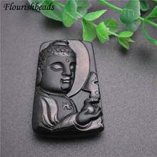 Black Square Pendant Natural Obsidian Stone Pendants Carved Buddha Gemstone DIY Necklace for Woman Man Jewelry Making Supplies 2024 - buy cheap