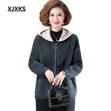 Xjxks casaco de caxemira feminino, jaqueta moderna de malha com capuz, para primavera e outono, 2021 2024 - compre barato