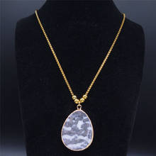Afawa colar com pedra natural, colar feminino com destaque de aço inoxidável, cor prata com gotas de água, joia nb27s04 2024 - compre barato