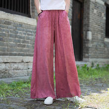 Plus Size Tie Dye Women Cotton Silk Wide Leg Pants New 2021 Summer  Simple Style Vintage Solid Colot Ladies High Waist Trousers 2024 - buy cheap