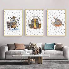 Abstracto bonito dos desenhos animados animais pássaro e coruja cartazes e quadros em tela quadros da arte parede para sala de estar decoração sem moldura 2024 - compre barato