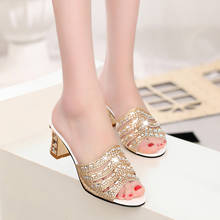 2021 Women High-heeled Rhinestone Sandals Spring Summer Women's Diamond Sandals Sexy Open Toe Shoes Plus Size 41 Slippers 2024 - buy cheap