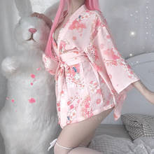 Kimono japonés con estampado de Sakura para mujer, bata de baño Yukata Floral Haori, traje de Cosplay, Vestido corto tradicional rosa 2024 - compra barato