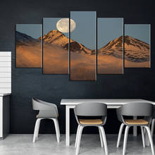 Póster de pintura decorativa de 5 piezas, Mural de moda para oficina y hogar, Moonrise sobre montañas nevadas, pintura de paisaje artístico al por mayor 2024 - compra barato