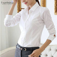 Tops y blusas de manga larga para mujer, camisa Formal de trabajo de talla grande, Color blanco y negro, cuello vuelto, para oficina 2024 - compra barato