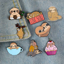 Animal Enamel Pin Sloth Mug Cake Branch Hug Brooches Bag Clothes Lapel Pin Sloth Badge for kids Jewelry Gifts 2024 - buy cheap
