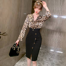 Новое поступление, модное весеннее вечернее платье миди, женское соблазнительное привлекательное черное облегающее ацетатное платье с леопардовым принтом и длинным рукавом 2024 - купить недорого
