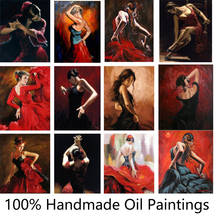 Handmade Wall Art Oil Paintings Flamenco Dancer Modern Portrait Beautiful Ballerina Artwork For Bedroom Office Canvas Decor Gift 2024 - buy cheap