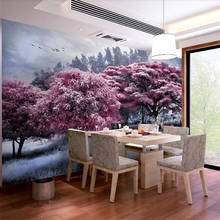 papel de parede Customized large murals, stylish home decoration, beautiful pink forest, big tree, elk, landscape wall wallpaper 2024 - buy cheap