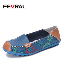FEVRAL Women Casual Shoes Genuine Leather Boat Comfortable Soft Gommino Flat Ventilation Fashion Printing Shoes Woman 4 Color 2024 - buy cheap