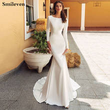 Smileven Mermaid Wedding Dress SatinLong Sleeve Vestido De Noiva Lace Bride Dresses With Romantic Buttons 2024 - buy cheap