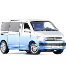 Modelo de carro multivan t6 mpv, volante dianteiro, absorve o choque, luz de brinquedo, veículo para meninos, coleção, 1/32 2024 - compre barato