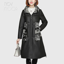 Novmoop High street casual style women winter thick black color fox fur collar sheepskin genuine leather down coat abrigo LT2959 2024 - buy cheap