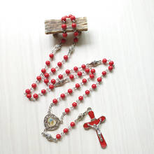 QIGO религиозные католические украшения из красного стекла Розария ожерелье роза подвеска в виде креста из эмали для мужчин и женщин 2024 - купить недорого